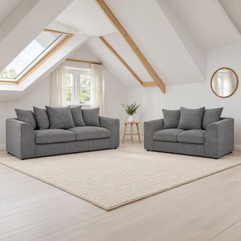 Harley Jumbo Grey Fabric 3+2 Seater Sofa Set