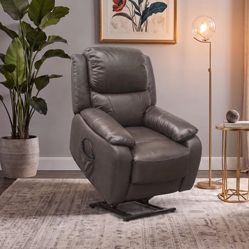 Palermo Lift and Rise Power Grey Leather Recliner Sofa Armchair