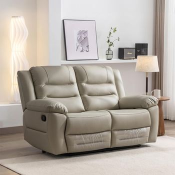 Alexandra Warm Grey Leather 2 Seater Recliner Sofa