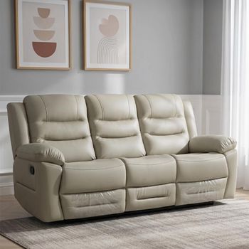 Alexandra Warm Grey Leather 3 Seater Recliner Sofa