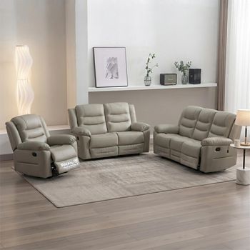 Alexandra Warm Grey Leather 3+2+1 Seater Recliner Sofa Set