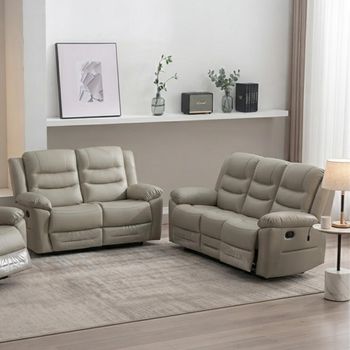 Alexandra Warm Grey Leather 3+2 Seater Recliner Sofa Set