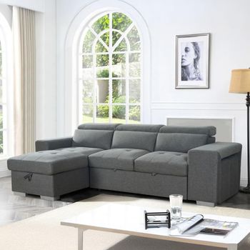Artemis Universal Grey Fabric Pull Out Bed Corner Sofa