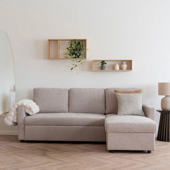 Belfast Sand Fabric Chaise Longue Pull Out Sofa Bed