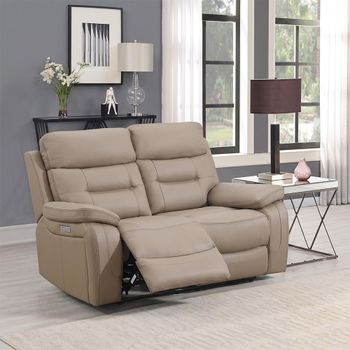 Belgravia Power Taupe Leather 2 Seater Recliner Sofa