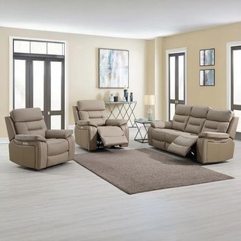 Belgravia Power Taupe Leather 3+1+1 Seater Recliner Sofa Set