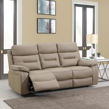 Belgravia Power Taupe Leather 3 Seater Recliner Sofa