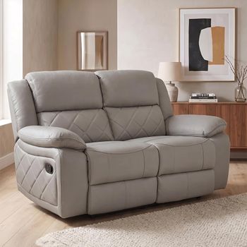 Bentley Light Grey Leather 2 Seater Recliner Sofa