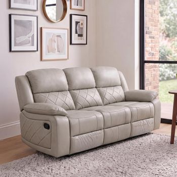 Bentley Grey Leather 3 Seater Recliner Sofa