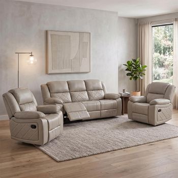 Bentley Grey Leather Recliner Sofa Set