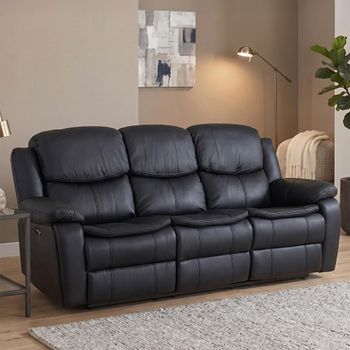 Berlin Black Leather 3 Seater Recliner Sofa