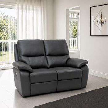 Cannes Charcoal Leather 2 Seater Electric Recliner Sofa