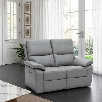 Cannes Grey Leather 2 Seater Electric Recliner Sofa