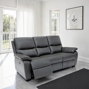 Cannes Charcoal Leather 3 Seater Electric Recliner Sofa