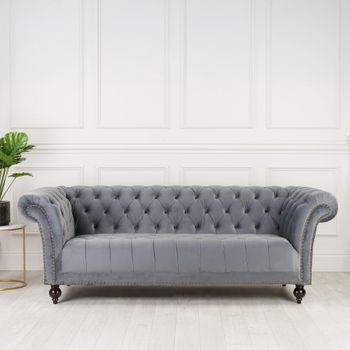 Chester Grey Velvet Fabric 3 Seater Sofa