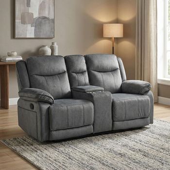 Clayton Grey Fabric 2 Seater Recliner Sofa with Console