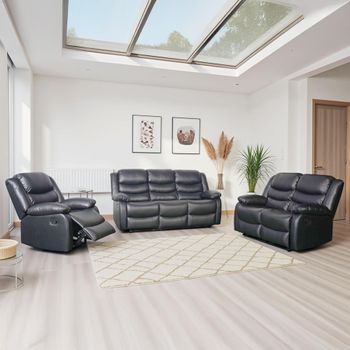 Conrad Black Leather 3+2+1 Seater Manual Recliner Sofa Set