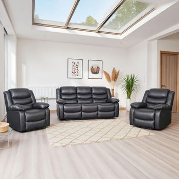 Conrad Black Leather 3+1+1 Seater Manual Recliner Sofa Set