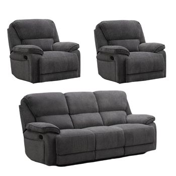 Douglas Dark Grey Fabric 3+1+1 Seater Recliner Sofa Set