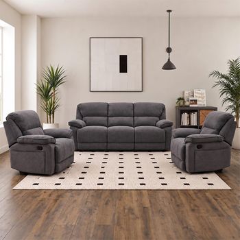 Douglas Dark Grey Fabric 3+1+1 Seater Recliner Sofa Set
