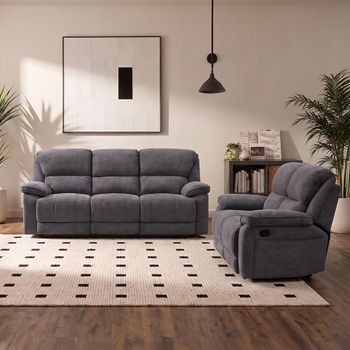 Douglas Dark Grey Fabric 3+2 Seater Recliner Sofa Set