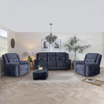 Clearance - Dudley Silvano Recliner Blue Fabric 3+1+1 Seater Sofa Set