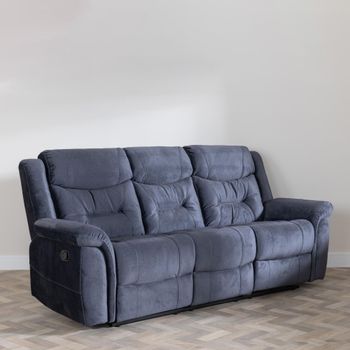 Clearance - Dudley Silvano Recliner Blue Fabric 3 Seater Sofa