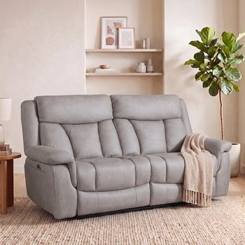 Dylan Sandstone Fabric 2 Seater Electric Recliner Sofa