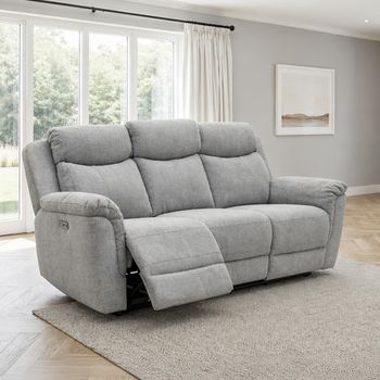 Finley Grey Fabric 3 Seater Electric Recliner Sofa