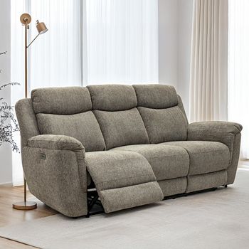 Finley Fabric 3 Seater Electric Recliner Pebble Sofa