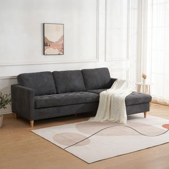 Firenze Dark Grey Fabric LHF Sofa with Natural Legs
