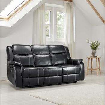 Galaxy Black Faux Leather 3 Seater Electric Recliner Sofa