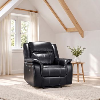 Galaxy Electric Black Faux Leather Recliner Sofa Armchair