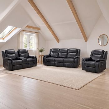 Galaxy Black Faux Leather 3+2+1 Seater Electric Recliner Sofa Set