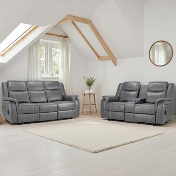 Galaxy Grey Faux Leather 3+2 Seater Electric Recliner Sofa Set