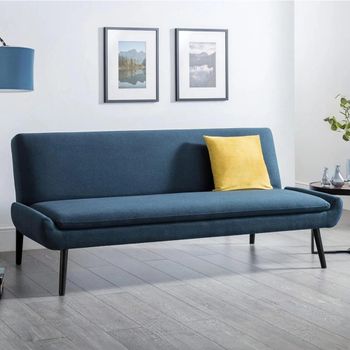 Gaudi Blue Fabric 3 Seater Click Clack Sofa Bed