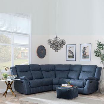 Clearance - Hilbert Recliner Corner Sofa Denim Blue Fabric