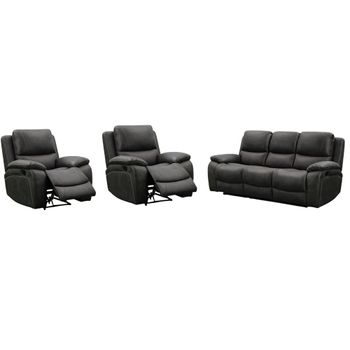 Isobella Charcoal Leather 3+1+1 Seater Manual Recliner Sofa Set