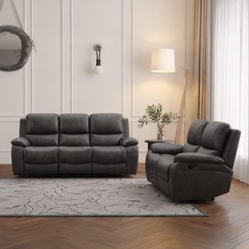 Isobella Charcoal Fabric 3+2 Seater Manual Recliner Sofa Set