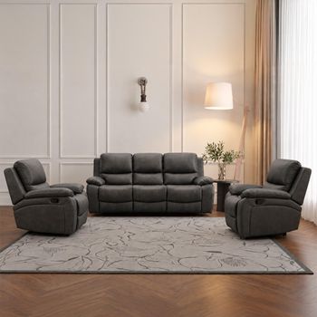 Isobella Charcoal Leather 3+1+1 Seater Manual Recliner Sofa Set