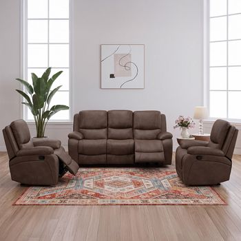 Isobella Chocolate Fabric 3+1+1 Seater Manual Recliner Sofa Set