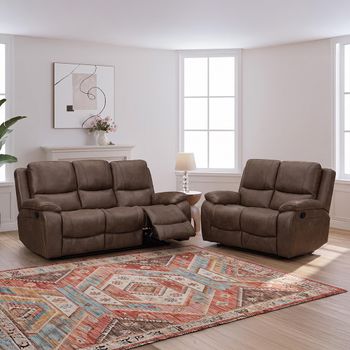 Isobella Chocolate Fabric 3+2 Seater Manual Recliner Sofa Set