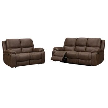 Isobella Chocolate Fabric 3+2 Seater Manual Recliner Sofa Set