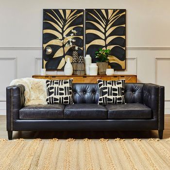 King Antique Ebony Leather with Tufted Back 3 Seater Sofa