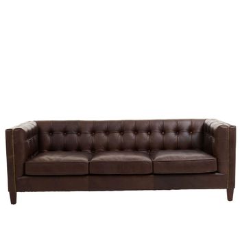 King Dark Brown Leather with Tufted Back 3 Seater Sofa