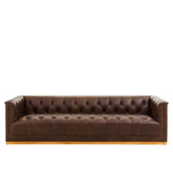 King Brown Tufted Leather 3 Seater Mexico Sofa