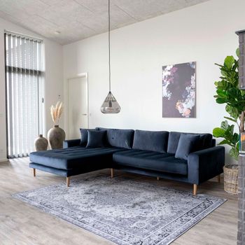 Lido Blue Fabric LHF Lounge Sofa with Natural Legs
