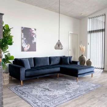 Lido Blue Fabric RHF Lounge Sofa with Natural Legs