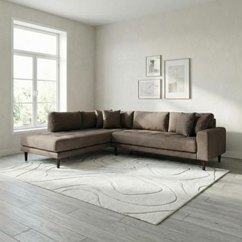 Lido Brown Fabric LHF Open End Corner Sofa with Black Legs