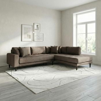 Lido Brown Fabric RHF Open End Corner Sofa with Black Legs